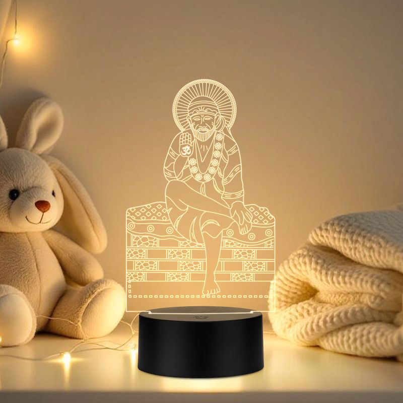 3D Illusion Sai Baba Acrylic led Night Light for Home Decoration with Warm White Light